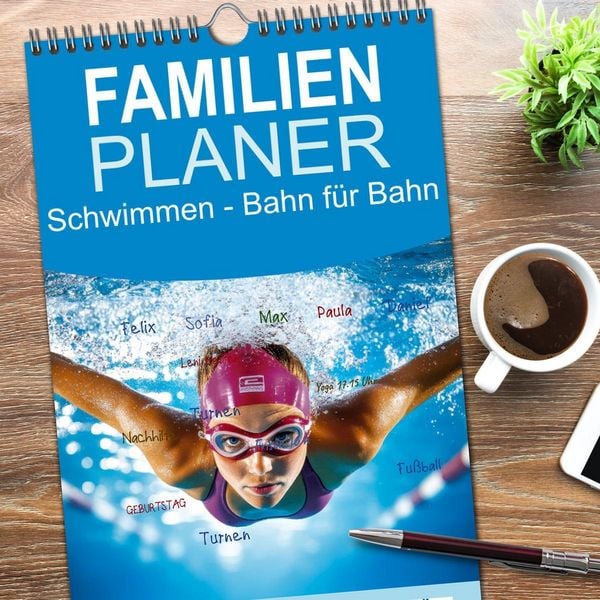 Produktbild: Familienplaner 2026 - Schwimmen - Bahn f&uuml;r Bahn mit 5 Spalten (Wandkalender, 21 x 45 cm) CALVENDO
