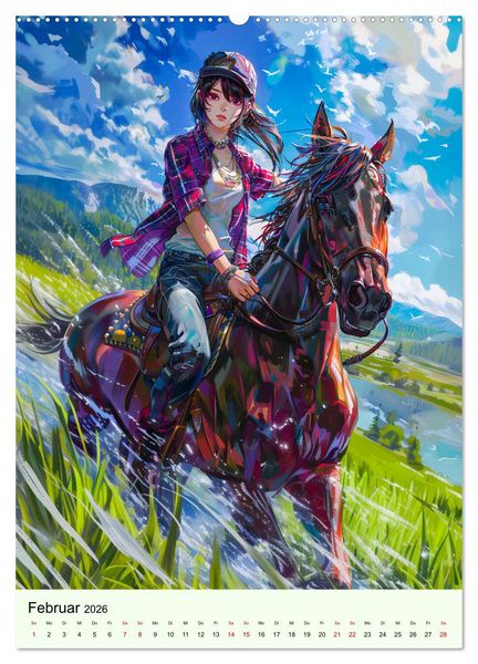 Produktbild: Pferdegl&uuml;ck - Anime-M&auml;dchen erkunden die Natur (hochwertiger Premium Wandkalender 2026 DIN A2 hoch), Kunstdruck in Hochglanz