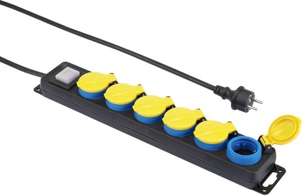 Produktbild: Renkforce 650D-CMB Steckdosenleiste mit Schalter 6fach Schwarz, Gelb, Blau Schutzkontakt 1St.