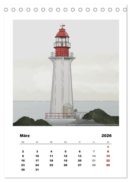 Produktbild: Leuchtt&uuml;rme der Welt - illustriert (Tischkalender 2026 DIN A5 hoch), CALVENDO Monatskalender