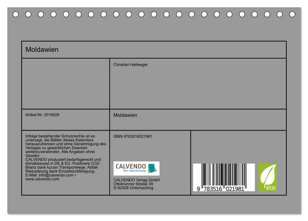 Produktbild: Moldawien (Tischkalender 2026 DIN A5 quer), CALVENDO Monatskalender