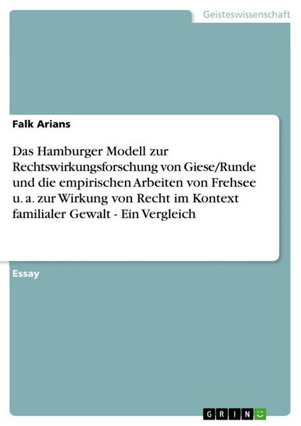 Produktbild: Das Hamburger Modell zur Rechtswirkungsforschung von Giese/Runde und die empirischen Arbeiten von Frehsee u. a. zur Wirkung von Recht im Kontext familialer Gewalt - Ein Vergleich