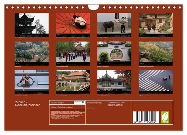 Produktbild: Yunnan - Reiseimpressionen (Wandkalender 2026 DIN A4 quer), CALVENDO Monatskalender