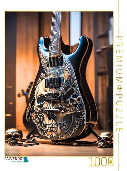 CALVENDO Puzzle Gitarre mit Totenköpfen | 1000 Teile Lege-Größe 64x48cm Foto-Puzzle für glückliche Stunden