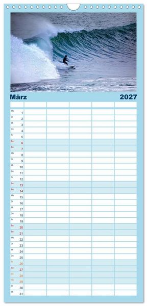 Produktbild: Familienplaner 2027 - Faszination Surfen mit 5 Spalten (Wandkalender, 21 x 45 cm) CALVENDO