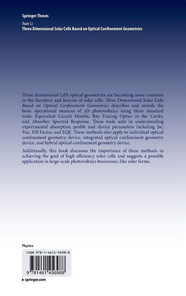 Produktbild: Three Dimensional Solar Cells Based on Optical Confinement Geometries