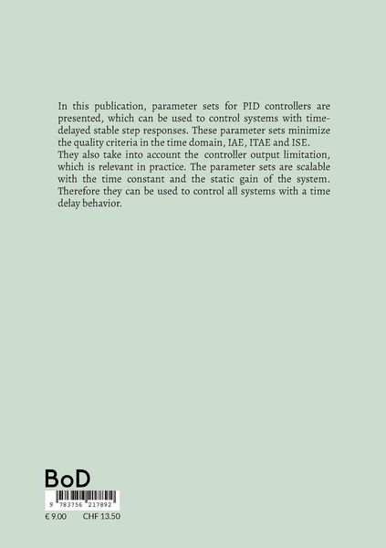 Produktbild: PID parameter tables for control of time delayed systems for minimized ITAE and IAE criterions