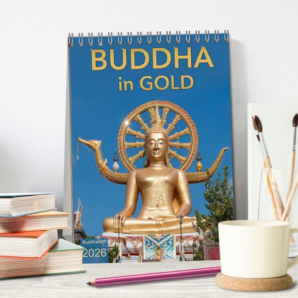 Produktbild: BUDDHA in GOLD (Tischkalender 2026 DIN A5 hoch), CALVENDO Monatskalender
