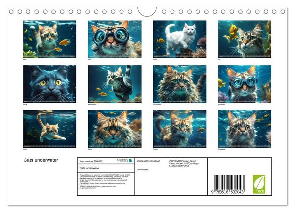 Produktbild: Cats underwater (Wall Calendar 2026 DIN A4 landscape), CALVENDO 12 Month Wall Calendar