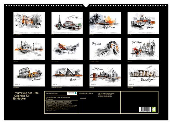 Produktbild: Traumziele der Erde - Kalender f&uuml;r Entdecker (Wandkalender 2026 DIN A2 quer), CALVENDO Monatskalender