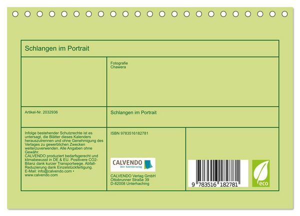 Produktbild: Schlangen im Portrait (Tischkalender 2026 DIN A5 quer), CALVENDO Monatskalender