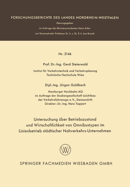 Produktbild: Untersuchung &uuml;ber Betriebszustand und Wirtschaftlichkeit von Omnibustypen im Linienbetrieb st&auml;dtischer Nahverkehrs-Unternehmen
