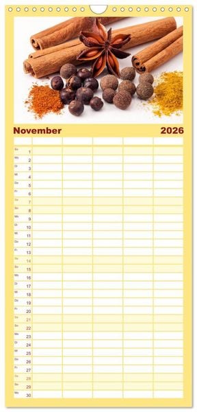 Produktbild: Familienplaner 2026 - Kulinarische Kompositionen mit 5 Spalten (Wandkalender, 21 x 45 cm) CALVENDO