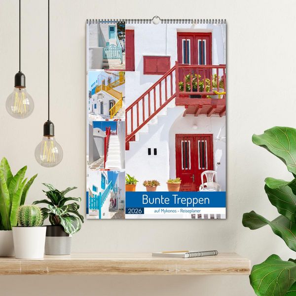 Produktbild: Bunte Treppen auf Mykonos - Reiseplaner (Wandkalender 2026 DIN A2 hoch), CALVENDO Monatskalender