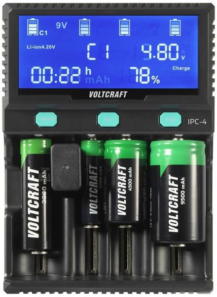 Produktbild: VOLTCRAFT IPC-4 Rundzellen-Ladeger&auml;t LiIon, LiFePO, NiMH, NiCd, LiFePO4 A, Mignon (AA), Micro (AAA), Mini (AAAA), Baby (C), Sub-C