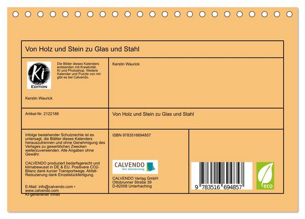 Produktbild: Von Holz und Stein zu Glas und Stahl (Tischkalender 2026 DIN A5 quer), CALVENDO Monatskalender
