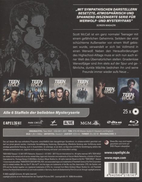 Produktbild: Teen Wolf - Die komplette Serie (Staffel 1-6) (Softbox + Schuber) [25 BRs]