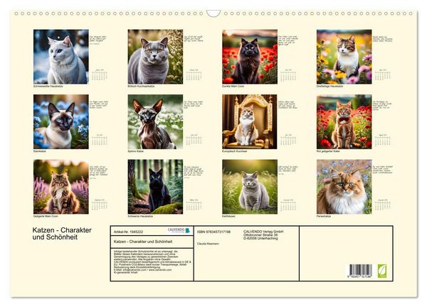 Produktbild: Katzen - Charakter und Sch&ouml;nheit (Wandkalender 2026 DIN A2 quer), CALVENDO Monatskalender