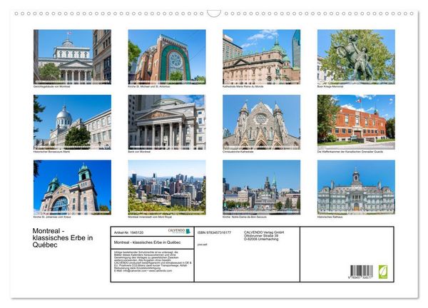 Produktbild: Montreal - klassisches Erbe in Qu&eacute;bec (Wandkalender 2026 DIN A2 quer), CALVENDO Monatskalender