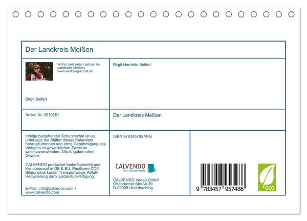 Produktbild: Der Landkreis Mei&szlig;en (Tischkalender 2026 DIN A5 quer), CALVENDO Monatskalender