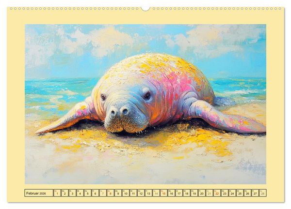 Produktbild: Manatee Paintings. Rundschwanzseek&uuml;he im &Ouml;lgem&auml;lde-Stil (Wandkalender 2026 DIN A2 quer), CALVENDO Monatskalender