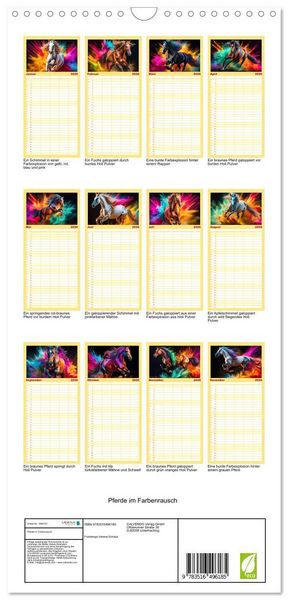 Produktbild: Familienplaner 2026 - Pferde im Farbenrausch mit 5 Spalten (Wandkalender, 21 x 45 cm) CALVENDO