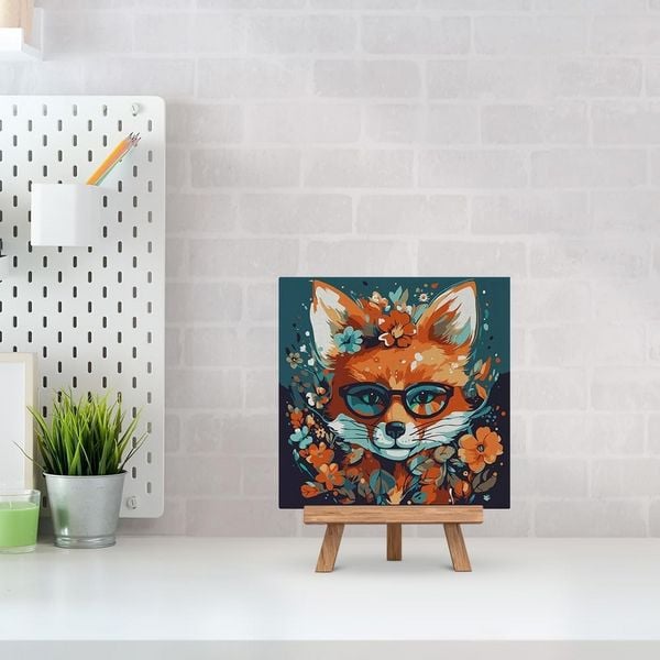 Produktbild: FiguredArt SFA109-Y - Mini Malen nach Zahlen, Fantasie Fuchs mit Blumen, Leinwand-Keilrahmen 20x20cm, DIY Bastelset, Paint by Numbers