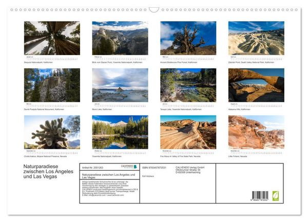 Produktbild: Naturparadiese zwischen Los Angeles und Las Vegas (Wandkalender 2026 DIN A2 quer), CALVENDO Monatskalender