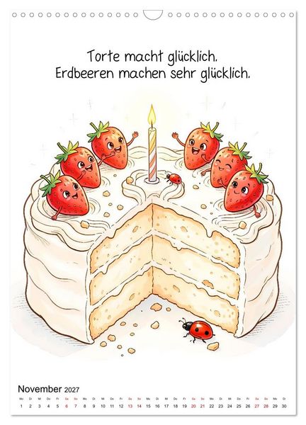 Produktbild: Erdbeer Kalender - Niedliche Illustrationen mit Spr&uuml;chen (Wandkalender 2027 DIN A3 hoch), CALVENDO Monatskalender