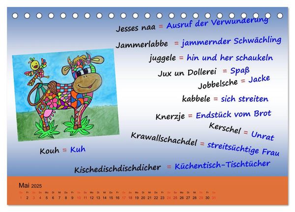 De Hessisch-Kalenner - hessisch babbele lerne in aam Johr (Tischkalender 2025 DIN A5 quer), CALVENDO Monatskalender