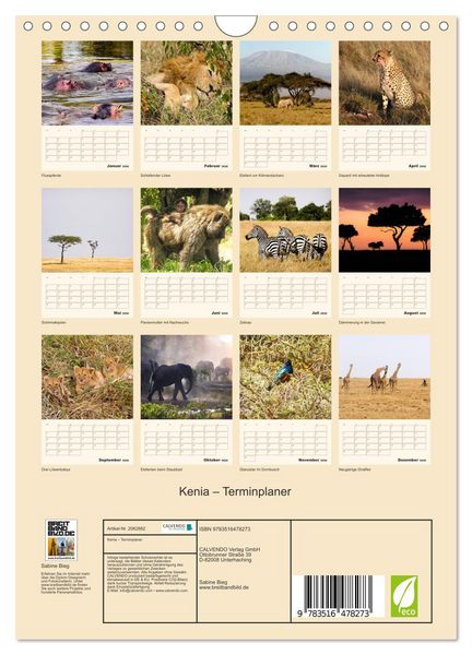 Produktbild: Kenia - Terminplaner (Wandkalender 2026 DIN A4 hoch), CALVENDO Monatskalender