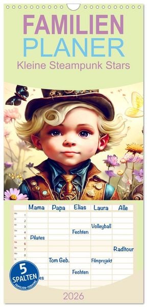 Produktbild: Familienplaner 2026 - Kleine Steampunk Stars mit 5 Spalten (Wandkalender, 21 x 45 cm) CALVENDO