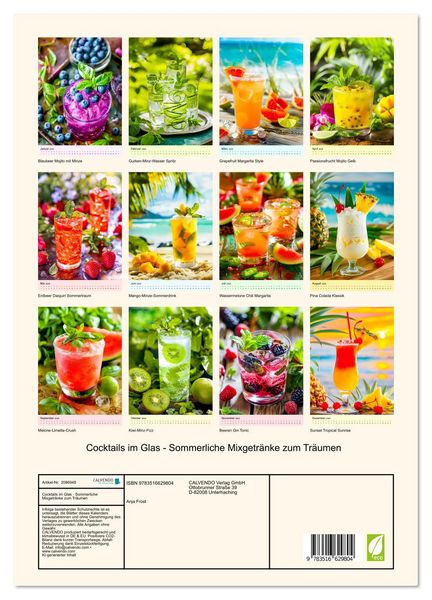 Produktbild: Cocktails im Glas - Sommerliche Mixgetr&auml;nke zum Tr&auml;umen (Wandkalender 2026 DIN A3 hoch), CALVENDO Monatskalender