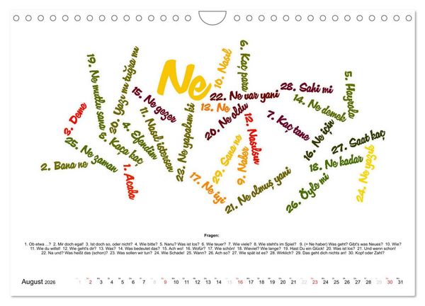 Produktbild: Smalltalk Sprachkalender T&uuml;rkisch-Deutsch (Wandkalender 2026 DIN A4 quer), CALVENDO Monatskalender