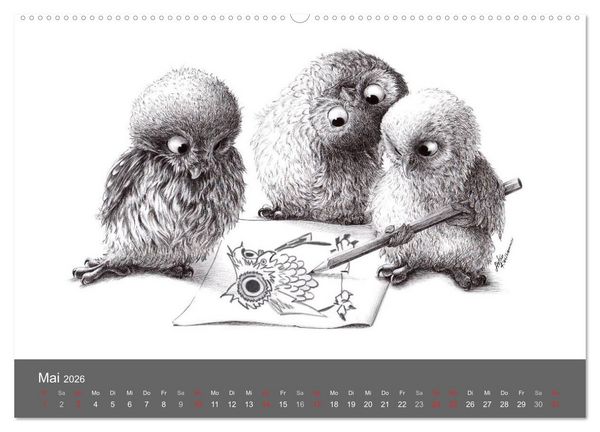 Produktbild: owls & friends 2026 (hochwertiger Premium Wandkalender 2026 DIN A2 quer), Kunstdruck in Hochglanz