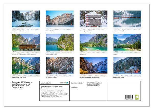Produktbild: Pragser Wildsee - Traumziel in den Dolomiten (Wandkalender 2026 DIN A2 quer), CALVENDO Monatskalender
