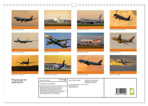 Produktbild: Flugzeuge im Abendlicht (Wandkalender 2026 DIN A3 quer), CALVENDO Monatskalender