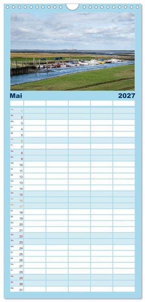 Produktbild: Familienplaner 2027 - Nordfriesland - weiter Horizont, faszinierende Natur, idyllische St&auml;dte mit 5 Spalten (Wandkalender, 21 x 45 cm) CALVENDO