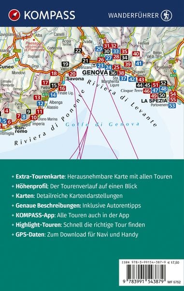 Produktbild: KOMPASS Wanderf&uuml;hrer Ligurien mit Cinque Terre, 50 Touren mit Extra-Tourenkarte
