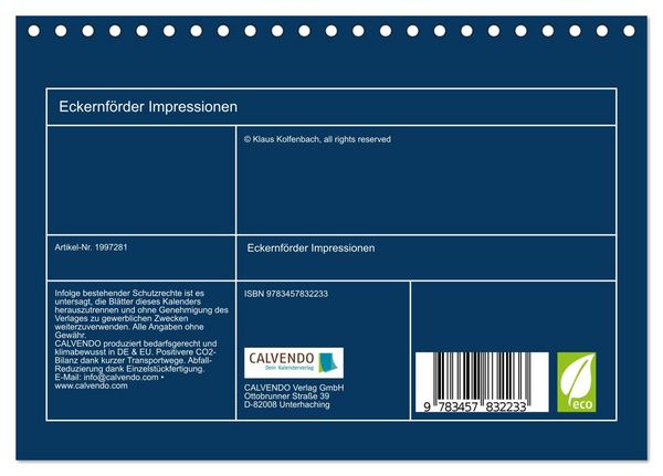 Produktbild: Eckernf&ouml;rder Impressionen (Tischkalender 2026 DIN A5 quer), CALVENDO Monatskalender