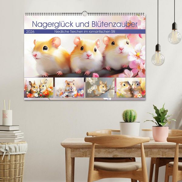 Produktbild: Nagergl&uuml;ck und Bl&uuml;tenzauber. Niedliche Tierchen im romantischen Stil (Wandkalender 2026 DIN A2 quer), CALVENDO Monatskalender