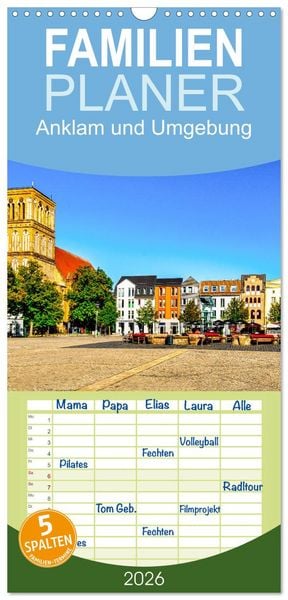 Produktbild: Familienplaner 2026 - Anklam und Umgebung mit 5 Spalten (Wandkalender, 21 x 45 cm) CALVENDO