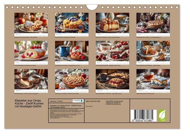 Produktbild: Klassiker aus Omas K&uuml;che - Zw&ouml;lf Kuchen mit Nostalgie-Gef&uuml;hl (Wandkalender 2026 DIN A4 quer), CALVENDO Monatskalender