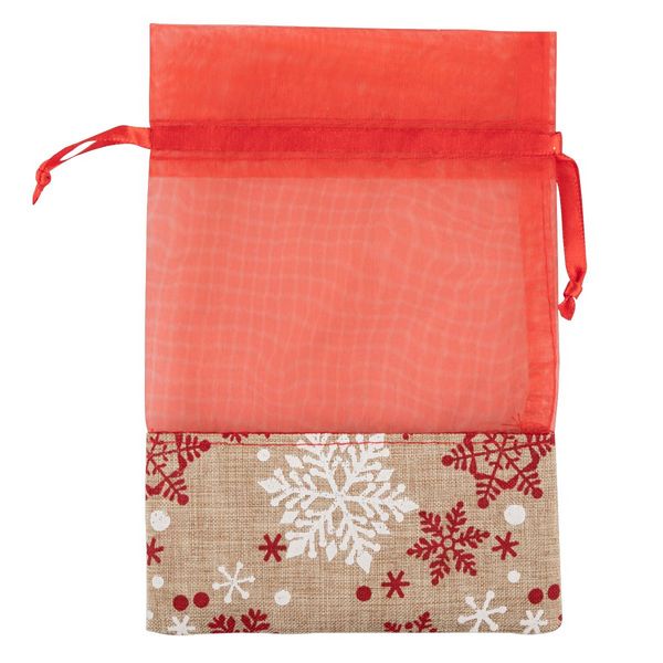 Produktbild: Idena Organzabeutel rot mit Schneeflocken 13x18cm
