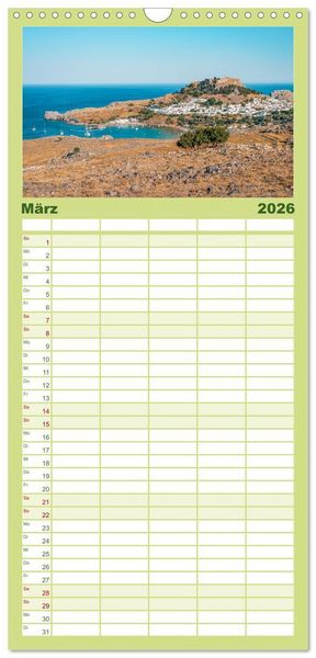 Produktbild: Familienplaner 2026 - Rhodos - Die Highlights der Insel mit 5 Spalten (Wandkalender, 21 x 45 cm) CALVENDO