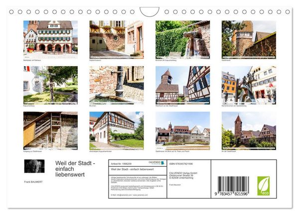 Produktbild: Weil der Stadt - einfach liebenswert (Wandkalender 2026 DIN A4 quer), CALVENDO Monatskalender