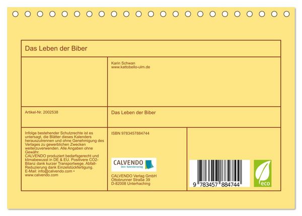 Produktbild: Das Leben der Biber (Tischkalender 2026 DIN A5 quer), CALVENDO Monatskalender