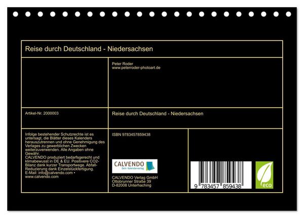 Produktbild: Reise durch Deutschland - Niedersachsen (Tischkalender 2026 DIN A5 quer), CALVENDO Monatskalender