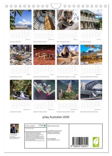 Produktbild: g'day Australien 2026 (Wandkalender 2026 DIN A4 hoch), CALVENDO Monatskalender