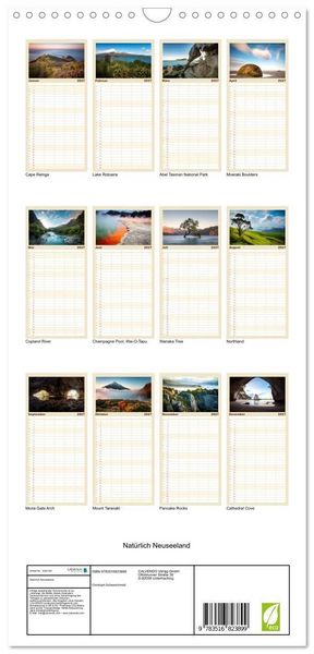 Produktbild: Familienplaner 2027 - Nat&uuml;rlich Neuseeland mit 5 Spalten (Wandkalender, 21 x 45 cm) CALVENDO
